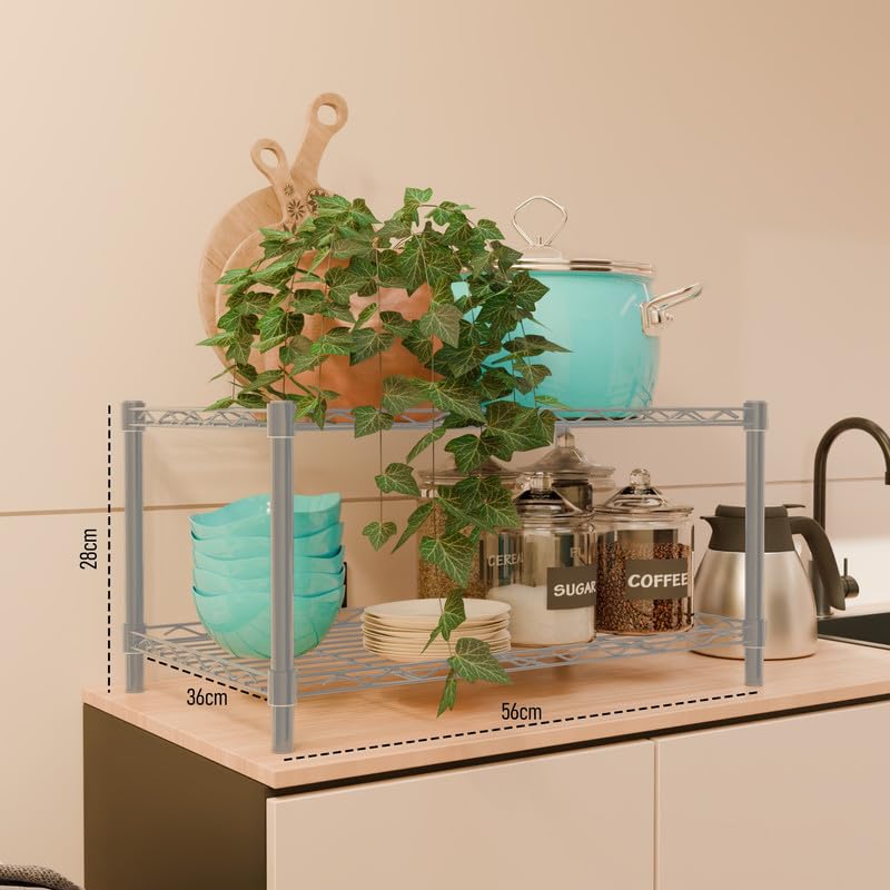 Image of 2-Shelves CounterTop Heavy Duty Steel Storage Rack | Multipurpose Shelving Unit for Kitchen, Home & Utility