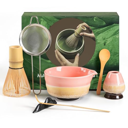 Torven Matcha Kit para Principiantes - Set de 7 Piezas Incluye: Tazón (Chawan), Batidor de Bambú (Chasen), Cuchara, Tamiz, Soportes y Base - Kit de Té Matcha Artesanal