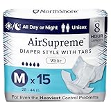 NorthShore AirSupreme Incontinence Tab-Style Briefs for Men and Women, Medium, Pack/15