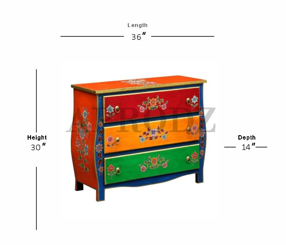 Image of APRODZ Wooden Handpainted Chest of Drawer Cabinet for Storage (Multicolor)