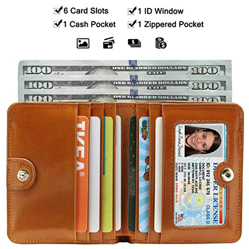 Itslife Women's Rfid Blocking Small Compact Bifold Leather Pocket Wallet Ladies Mini Purse With Id Window (Waxed Brown) #TOP2
