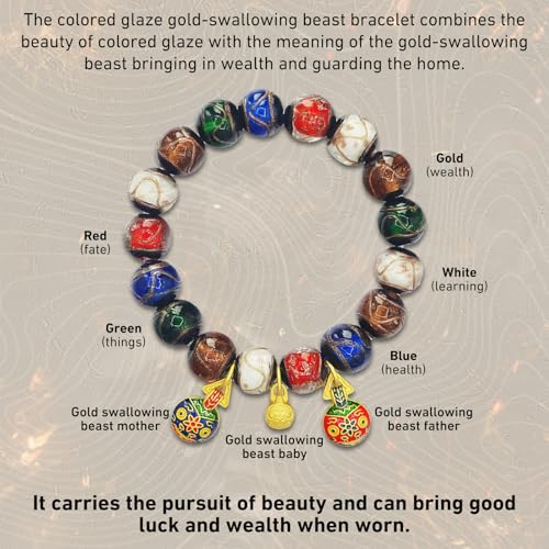 Colorful Gray Glaze Bracelet for Men and Women – Imperial Palace-Style Gold-Swallowing Beast Family Guardian Jewelry, Ancient Oriental Glazed Beads for Good Luck & Abundance Flow, Energy-Balancing Harmony Bracelet4