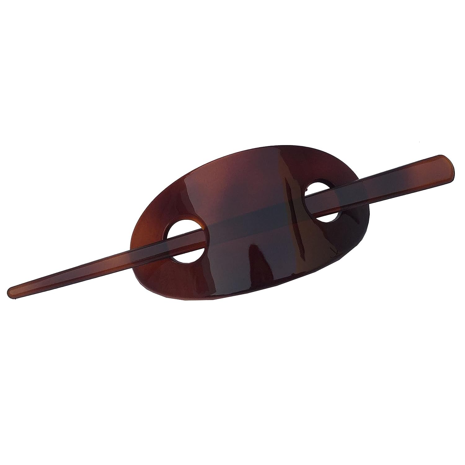 Parcelona French Classic Oval Brown Tortoise Shell Bun Cover Holder Hair Slider Pin Thru Hair Barrette Clip with Stick