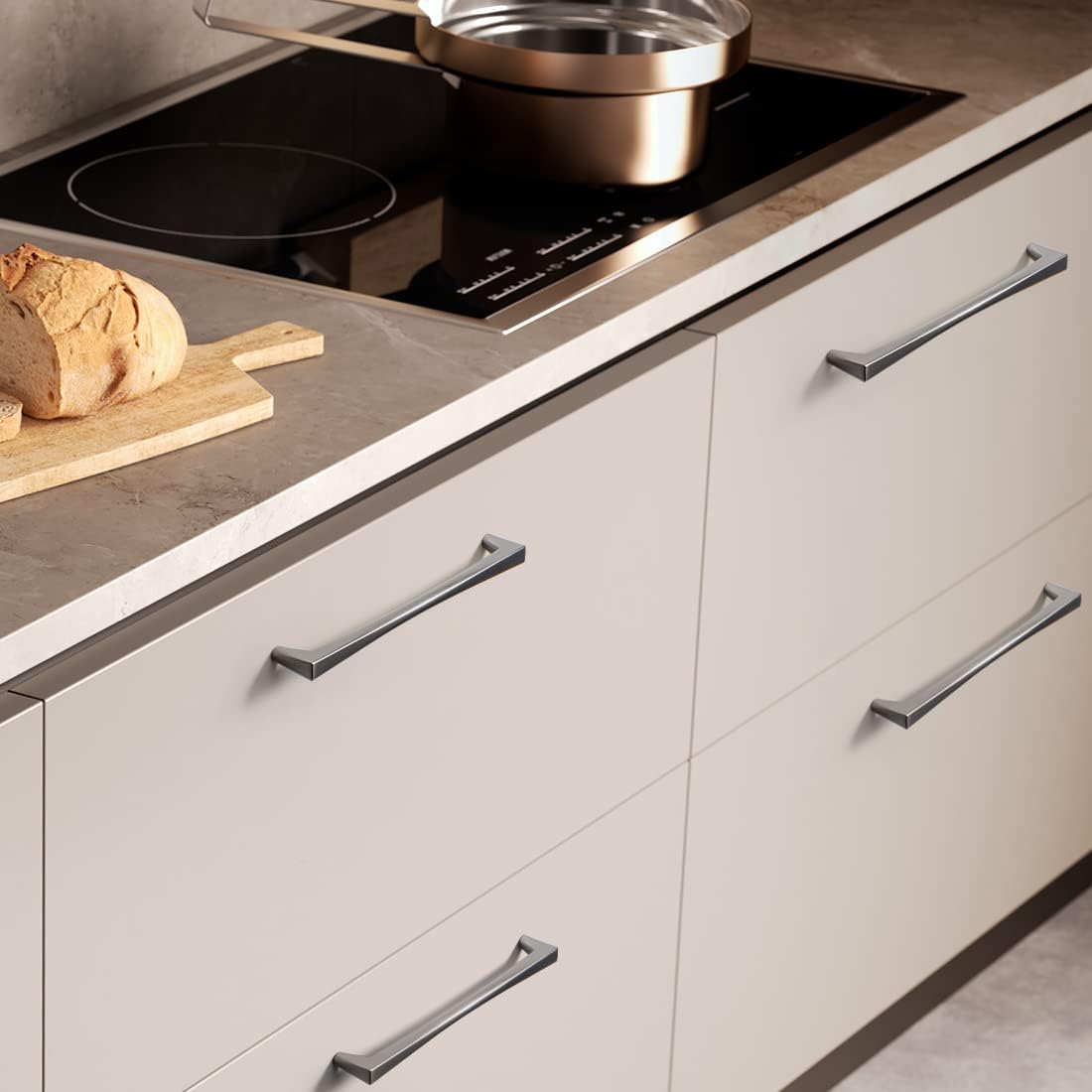 YAGU 10 Pack Dark Gray 7.5 Inch Hole Center Solid Cabinet Handles Kitchen Drawer Pulls Zinc Alloy Furniture Black Nickel Hardware for Dresser Bathroom Cupboard Wardrobe Closet