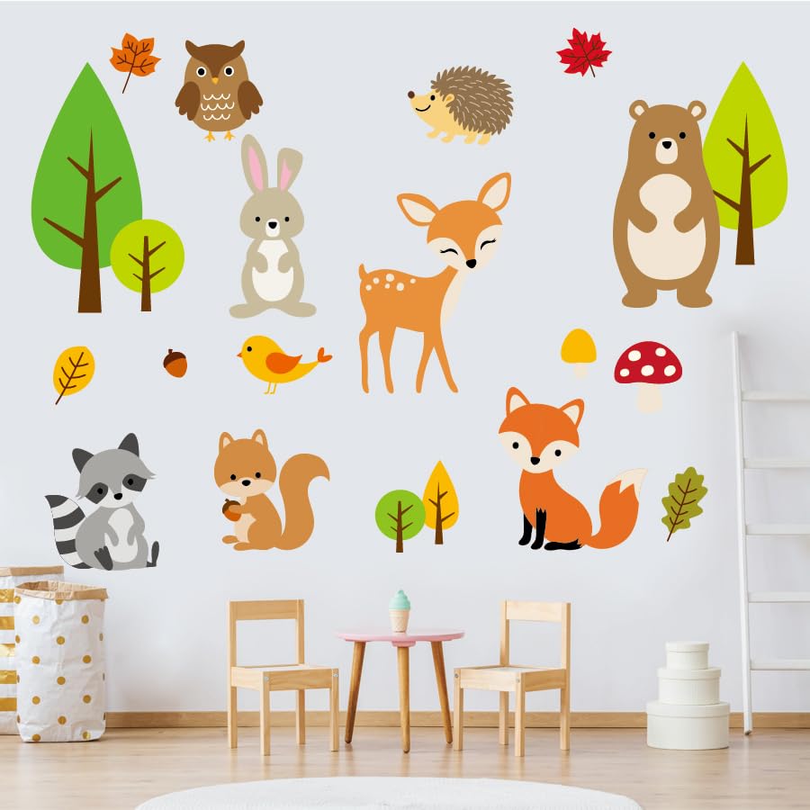 Image of Enchanted Forest Friends Animals Wall Sticker Woodland Wall Decal Owl Wall Decal Fox Woodland Nursery Sticker Baby Room Art Home D�cor Nursery Classroom Bedroom Boho Wall D�cor