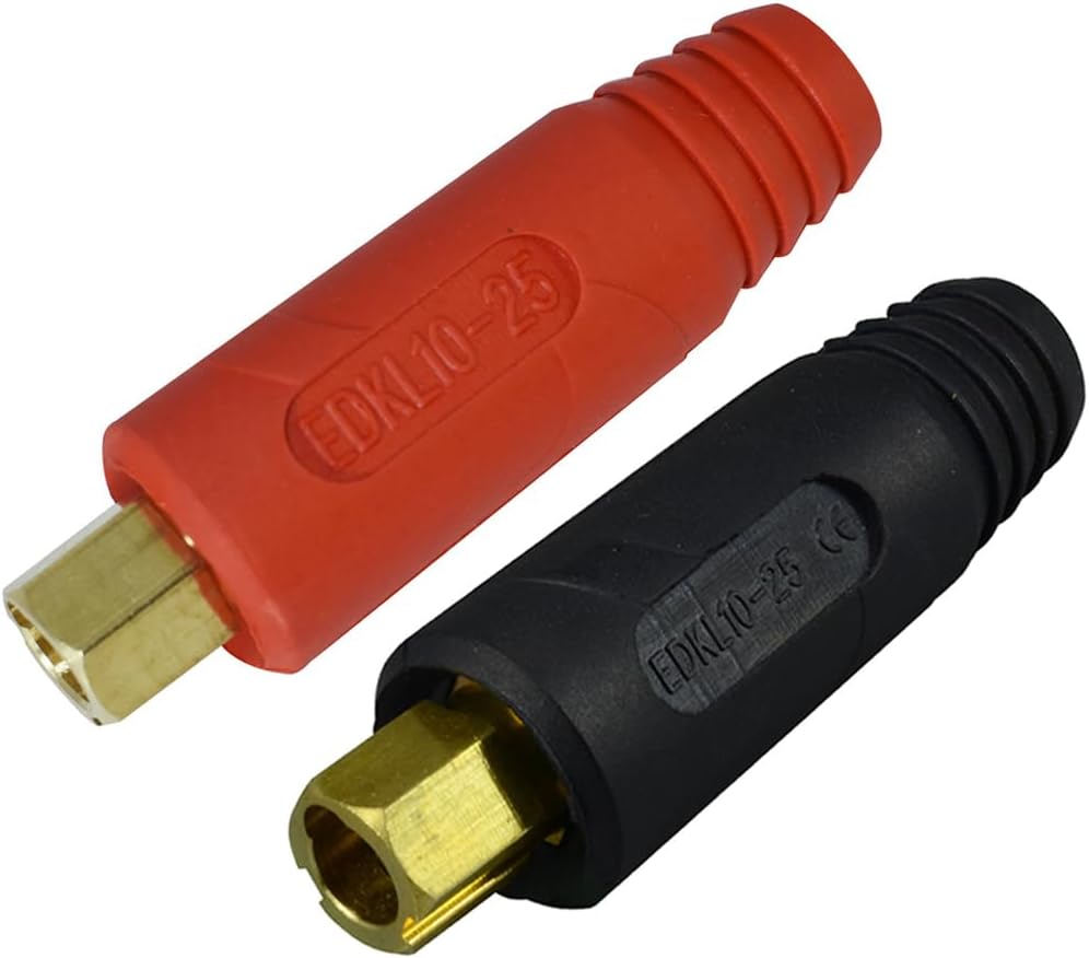 RIVERWELD TIG Welding Cable Panel Connector Socket EDKL10-25 200Amp with Black and Red Color Dinse-Style Quick Fitting 2pcs