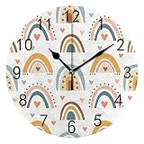 Hapuxt Wall Clock PVC 9.8 Inch Cute Boho Rainbows Pastel Color Non Ticking Silent Round Battery Oper