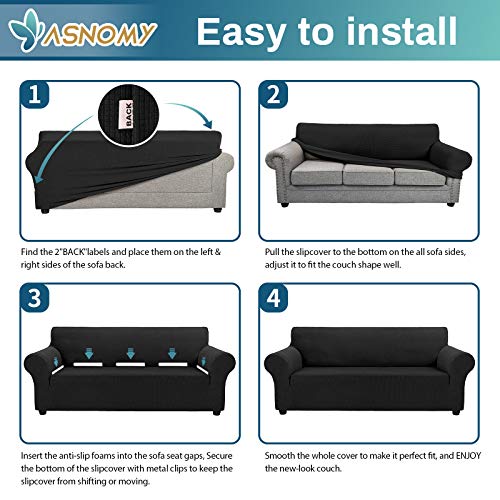 Asnomy Sofa Covers For 2 Cushion Couch Stretch Loveseat Cover Slipcovers, Pet Protector Furniture Covers For Dogs Cats Spandex Jacquard Fabric Small Checks（Medium， Black） #TOP5