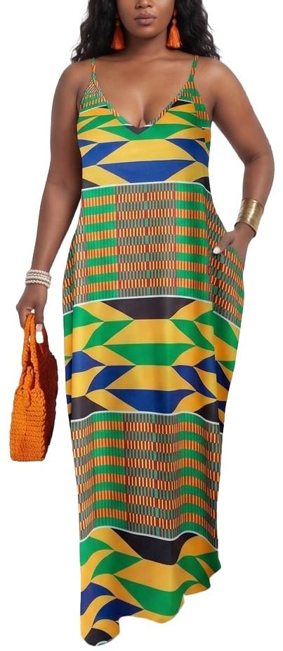 Image of Women's Casual Summer Maxi Dresses Sleeveless Adjustable Spaghetti Strap Loose Plus Size Dresses