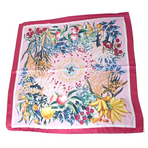 Tropical Floral Silk Neck Scarf | Pink Fruit Print, Versatile Fashion Accessory for Women - Lightweight & Soft3