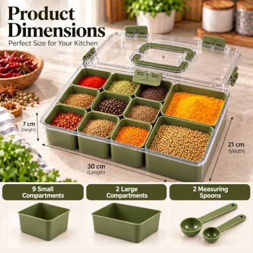 Image of Premium Masala Box with 11 Containers & 2 Spoons | Spice oragnizer