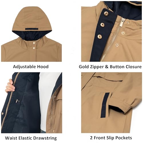 Alpine Swiss Tanya Tan Large Women's Hooded Rain Jacket - Stylish Long Trench Coat Windbreaker - Image 3