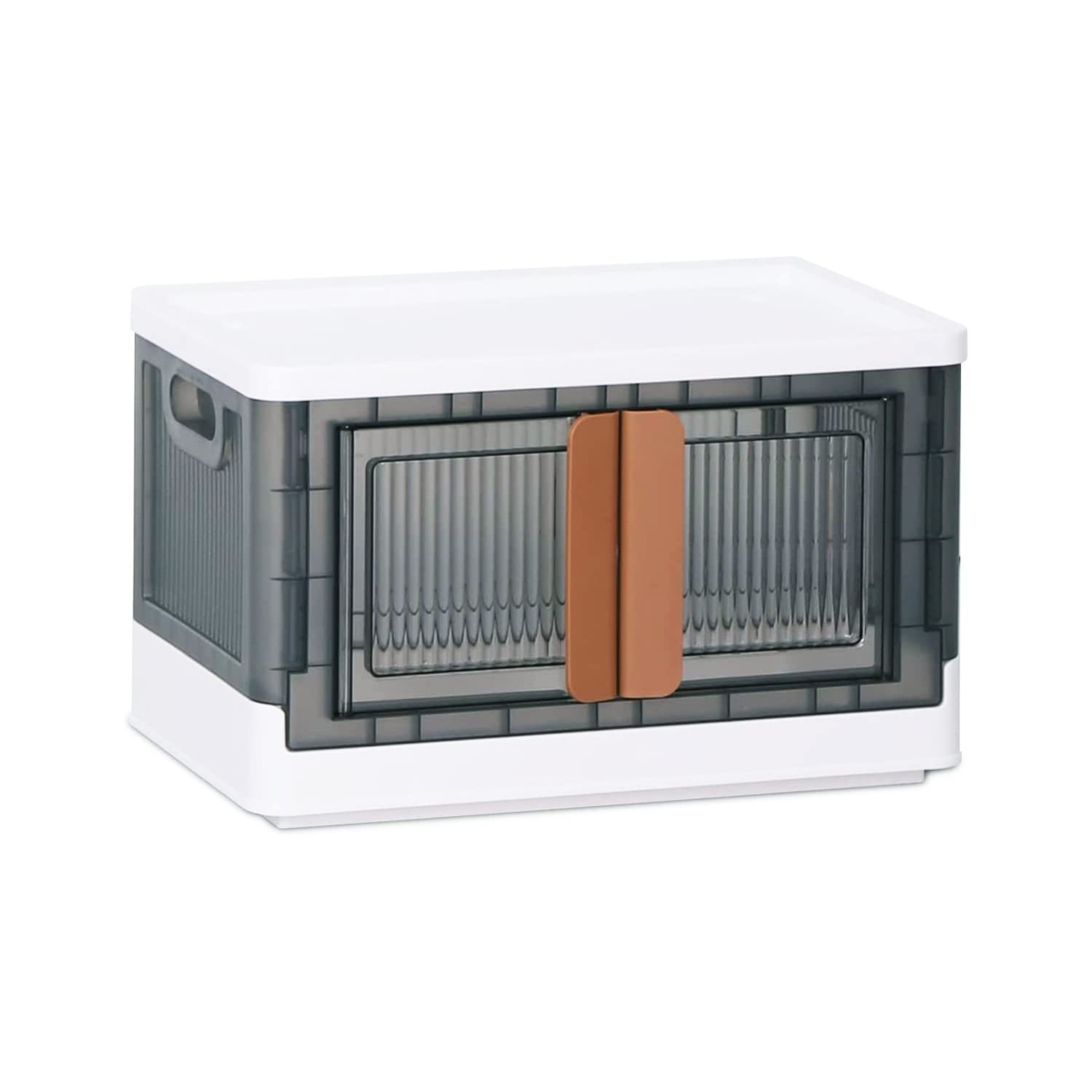 Stackable Storage Box, Dorm Room Essentials, Collapsible Storage Bins, Foldable Closet Organizer, Plastic Car Organizer, 1 Pack 32 Liters Storage Bins with Lids and Doors (Medium, White)