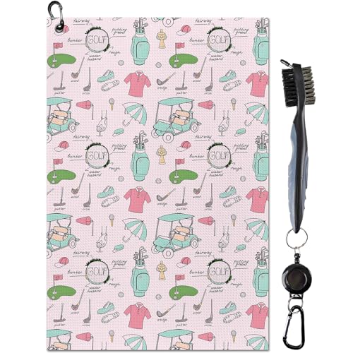 yrhsnclsdg Golf Towel Funny Pink Golf Towels for Golf Bags for Men Women with Clip Carabiner,Microfiber Waffle Pattern Disc Golf Towel Rag Golf Accessories Gifts for Men Women(Towel+Brush)