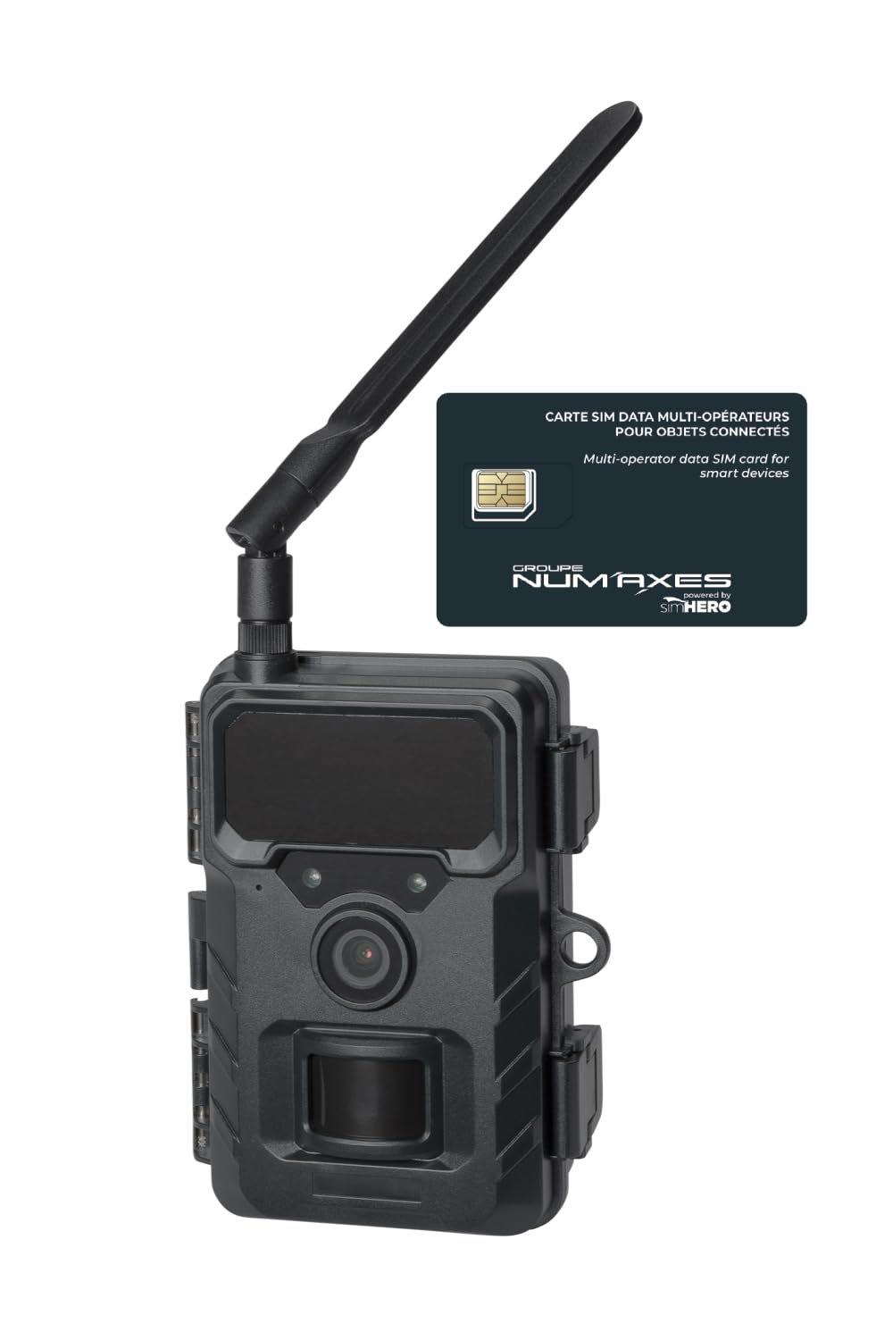 NUM'AXES Piège Photographique Cellulaire PIE1150 4G avec Carte SIM Fournie Caméra de Sécurité Extérieure Résolution Vidéo Full HD 1080P/​2K Flash Infrarouge Invisible 20m