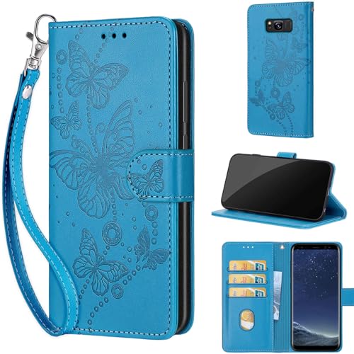 Image of for Samsung Galaxy S8 Case, Embossed Premium PU Leather Folio Flip Notebook Wallet Cover Compatible with Samsung Galaxy S8 Phone Case [Magnet Closure][Kickstand][Card Slots], Blue Butterfly