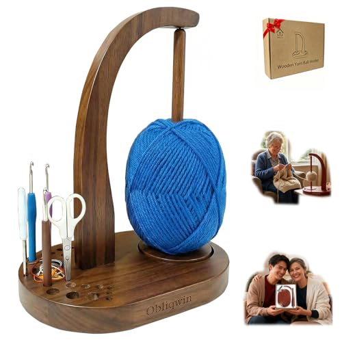 Yarn Holder for Crocheting - Original Design Dual Magnetic Mechanism Wooden Yarn Spinner with Crochet Accessories Storage Attachment to Knitting Accessories (Walnut)