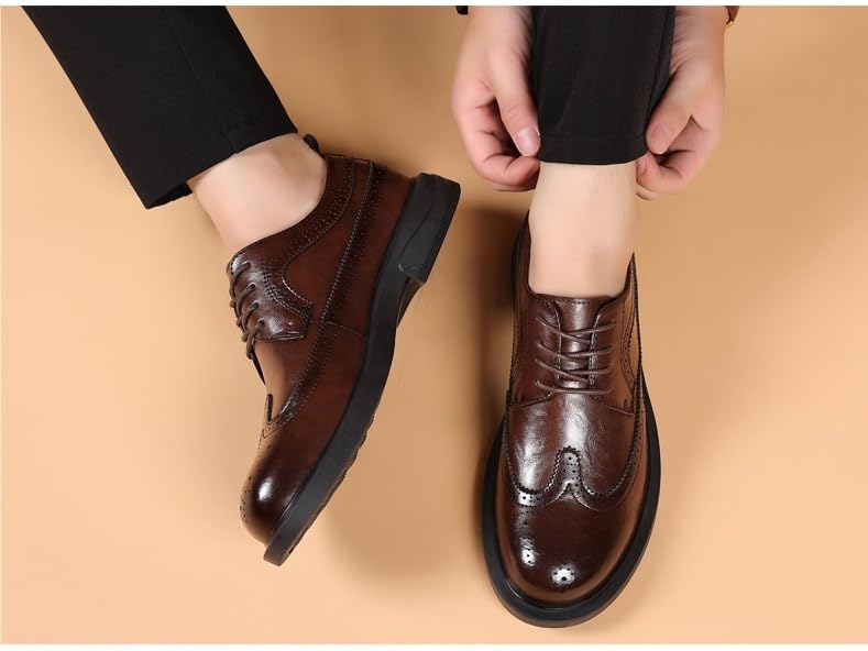 Men's Lace-Up Brogue Derby Shoes Business Formal Casual Leather Footwear Large Toe Wedding Shoes4