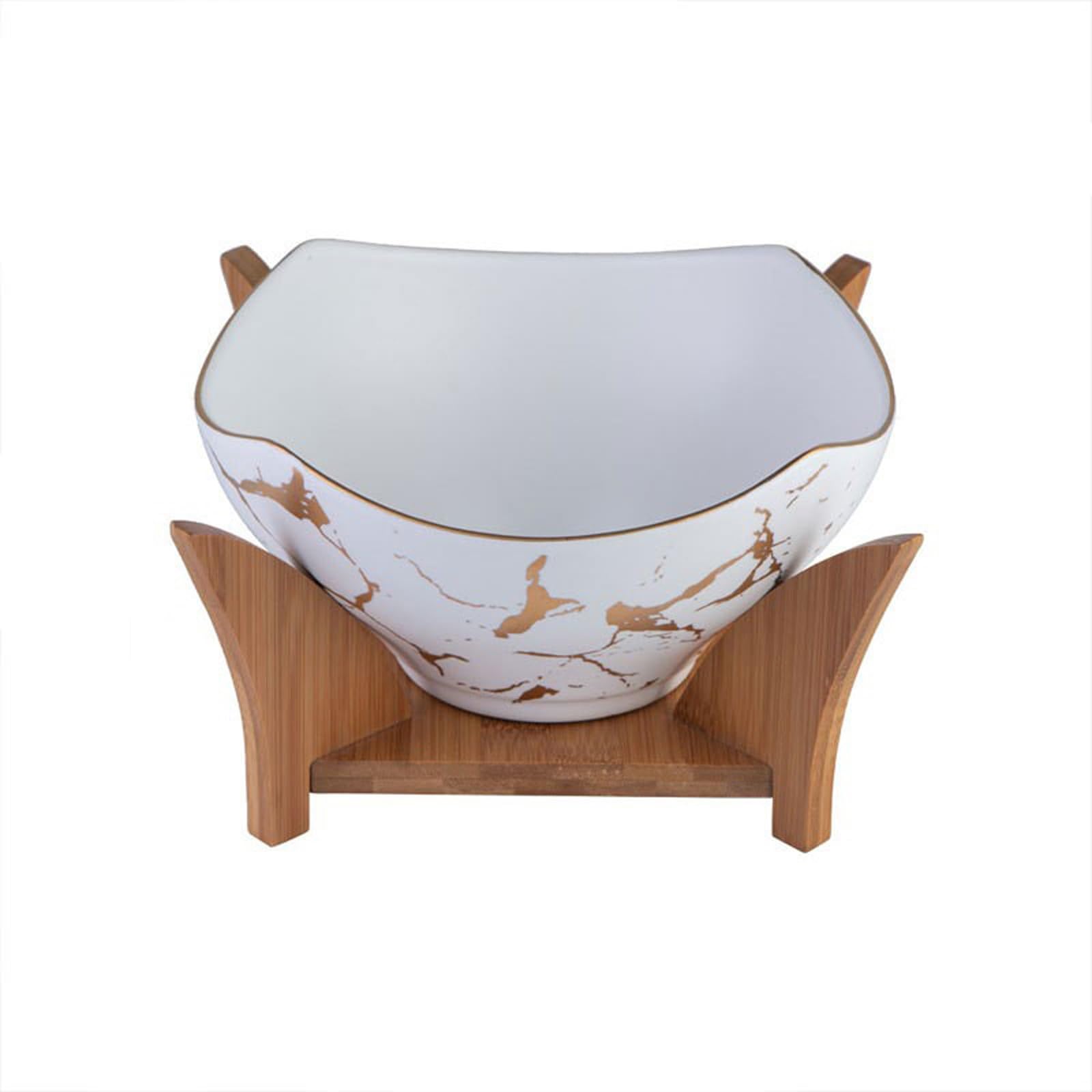 Miski do sałatek, duża salaterka z drewnianym stojakiem i przyborami do serwowania, ceramiczna miska do serwowania owoców, ciast, makaronów, deserów, łatwa do czyszczenia, biała