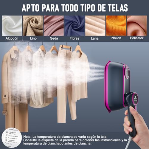 Plancha Vertical Vapor 2 en 1-Vaporizador de Mano para Ropa y Plancha Ropa, Plancha Ligera de Viaje de 1200 W (0,8 kg) -3 Modos de Vapor, Depósito de 165 ml y Pantalla LED - Ideal para Casa Accesori - imagen 6