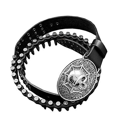 Bullet Belt Mens Cow Leather Belts Waistband with Skull Buckle