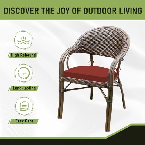 Image of Basic Beyond Outdoor Chair Cushions Set of 4, Outdoor Cushions for Patio Furniture, Water Resistant Patio Chair Cushions with 2 Ties, 17x16x2, Brick Red