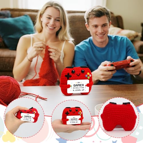HUKUMA Manette de Jeu au Crochet,Un Geek Ne Vieillit Pas Il Level Up, Cadeau Anniversaire pour Gamers, Humour Anniversaire, Petit Cadeau Amusant pour Garçons, Geeks et Filles – vue 3