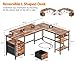 Furologee 66” L Shaped Desk with Power Outlet, Reversible Computer Gaming Desk with File Drawer & 2 Monitor Stands for Home Office with Storage Shelves, Rustic Brown