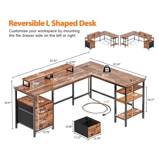 Furologee 66” L-Shaped Desk with Power Outlet