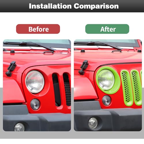 CheroCar for JK Mesh Grille Grill Insert & Headlight Cover Trim Exterior Accessories for Jeep Wrangler JK 2007-2017,Light Green… by CheroCar - Image 5
