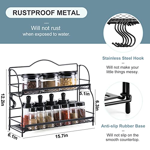 Flanney Spice Rack Organizer For Countertop, 2 Tier Bathroom Shelf, Desktop Makeup Organizer, Small Storage Rack For Kitchen, Bath Room, Bedroom And Office (Black) #TOP1