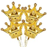 Vuzvuv 4 Pcs Crown Balloons 24 Inch Gold Crown Shaped Foil Mylar Balloons for Anniversary,Baby Shower,Wedding,Girls Birthday Decorations