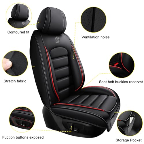 Image of 5 Seat Covers for Hyundai Santa Fe XL 2001-2024,Premium Nappa Leather Car Seat Covers Car Seat Cushions,Waterproof Soft Seat Covers for Cars,Interior Accessories with Airbag(Luxury-Black&Red)