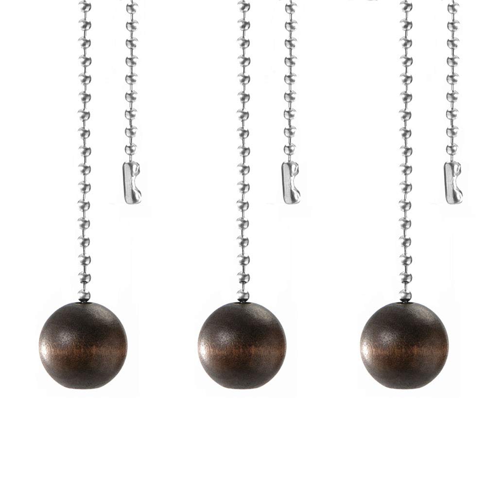 Ceiling Fan Pull Chain Decorative Walnut Wooden Ball Pull Chain Extension Pull Chains 39 Inches Fan Pulls Set For Ceiling Light Lamp Fan Chain 3 Pcs (Nickel)
