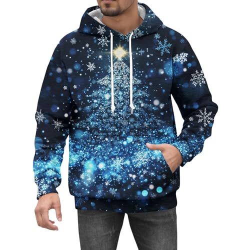 Ymosrh Men's Christmas Hoodies, Novelty Graphic Print Hooded Sweatshirts Xmas Hoodie with Pocket, M-4XL