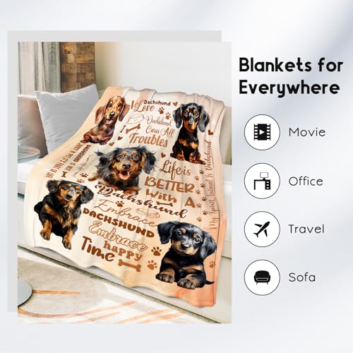 Dachshund Blanket, Dachshund Lovers Gift, Cute Soft Throw Gifts for Girls Boys Women, Cozy Flannel Throw Blankets for Bed Living Room, 60"x80"