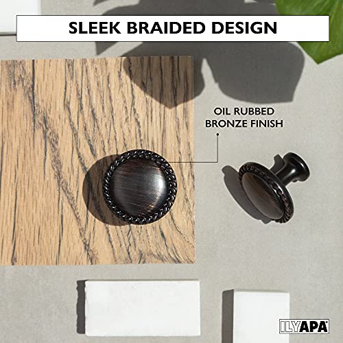 image for Ilyapa Oil Rubbed Bronze Kitchen Cabinet Knobs - Round Braided Drawer 