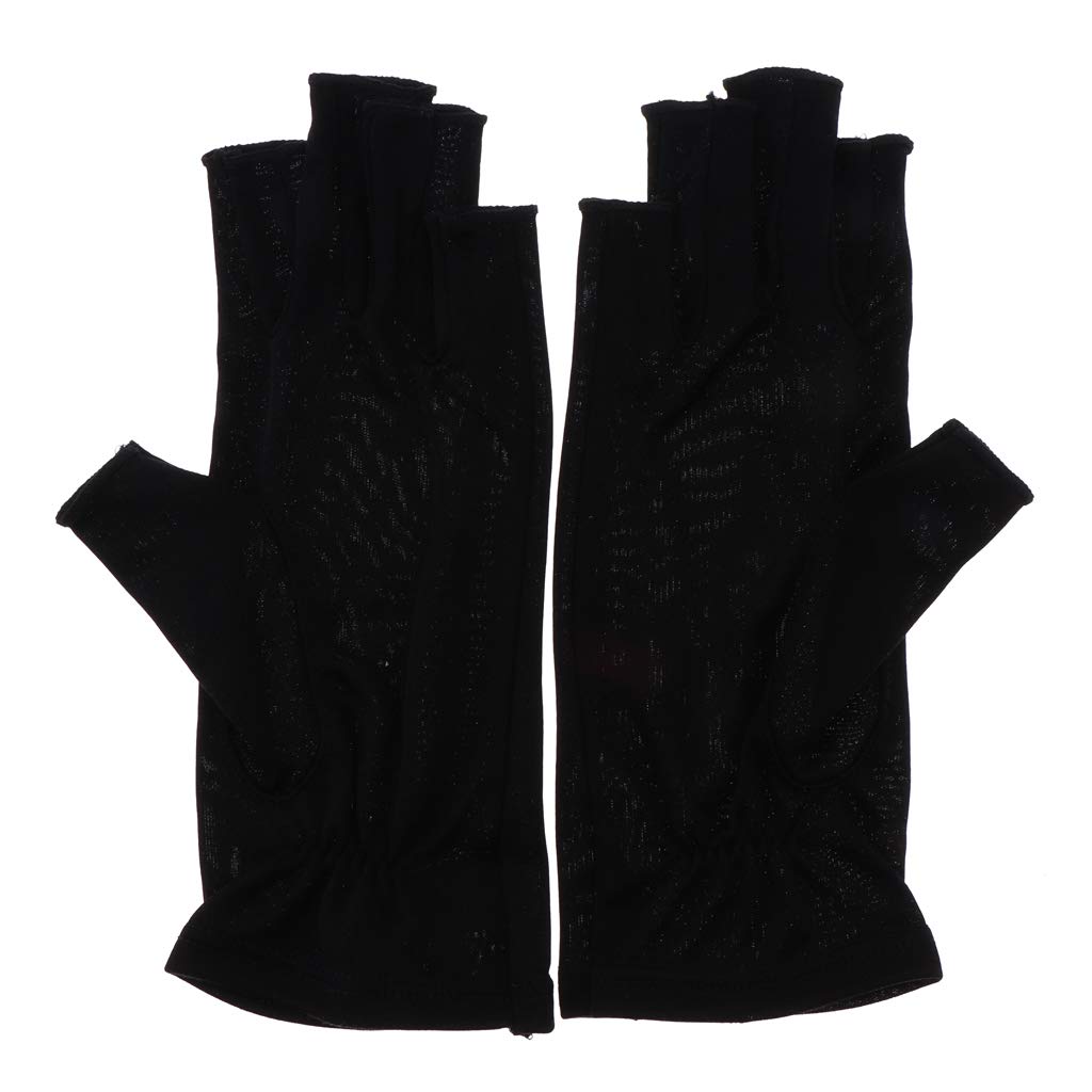 Geardeangloow Mulberry Silk Stretchy Half Finger Gloves UV Sun Protect Fingerless Black
