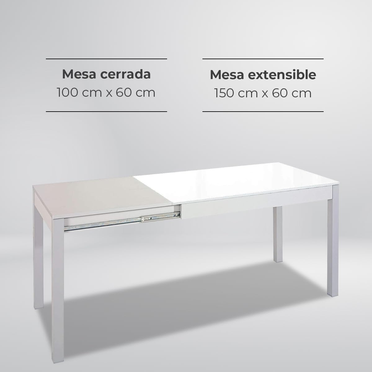 ASTIMESA Mesa de Cocina, Metal, Blanco, 100x60cm-extendida 150x60 cms