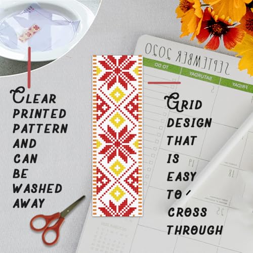 Image of BEUNITONE 6 Pcs Vintage Cross Stitch Bookmark Kits for Beginner with Backing Felt Floss Instructions, Handmade Bookmarks DIY Stamped Craft Embroidery Kits for Adults, Book Lovers 8.5''x3''