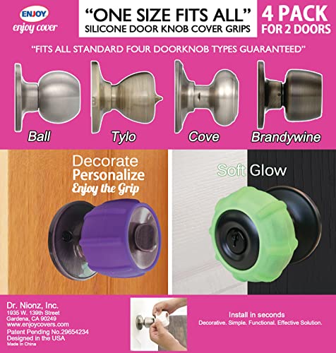 Enjoy Cover -Neon Green Silicone Door Knob Grips Soft Glow Maximum Grip - Arthritis & Senior Living Aids Grippy Easy Open Fits All Door Knob Universal Size Decorative 4 Pack #TOP3