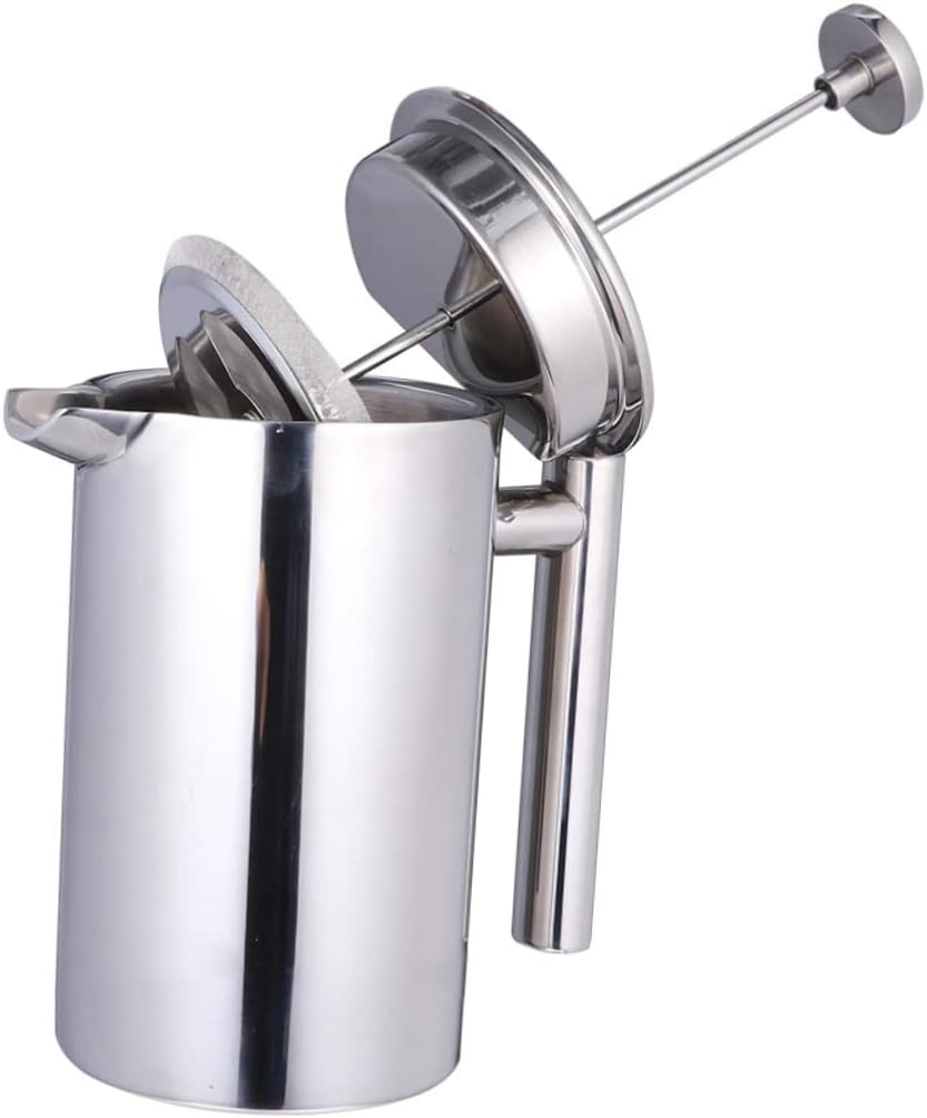STOBAZA Double Layer Insulated Stainless Steel Coffee and Tea Maker with Filter for Home Office Outdoor and Travel Use