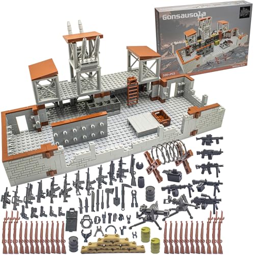 Gonsausola 500+ Pcs Military Base Building Brick Sets Include Defence Base Guard Tower for Army Mini Figures, Weapon Pack Accessories Kits Toys, Guns Weapons Building Block Toy for Kids