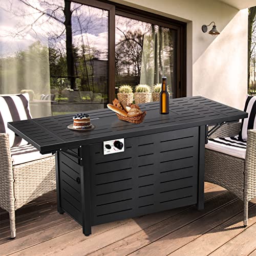 Havato 55" Propane Fire Pit Table,50,000 Btu Gas Fire Pit Table,With Glass Stone,Glass Wind Cover,Quick Auto Ignition Gas Firepit For Outside Picnic Backyard Garden #TOP2