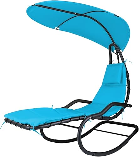 Hamaca mecedora para exteriores, con soporte y toldo, columpio de porche con cojín suave y reposacabezas extraíble, silla mecedora reclinable al