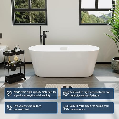 Image of 59 Inch Acrylic Freestanding Bathtub, Deep Soaking Tub with Non-Slip Base, CUPC Certified Free Standing Tub, Chrome Drain Bath Tub, Modern Tub for Bathrooms, White (White Flora, 67 Inch)