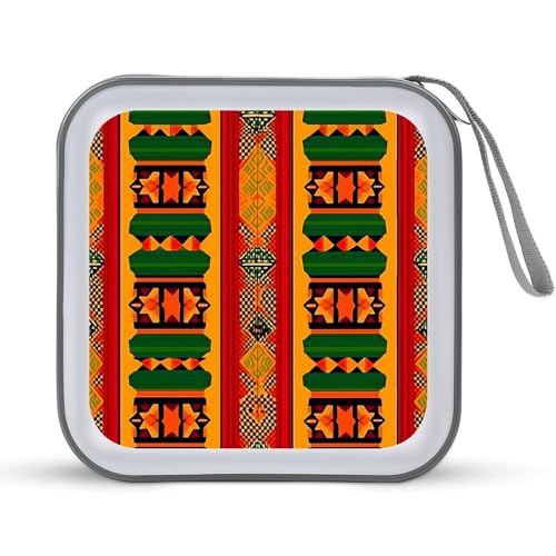 African Print Traditional Tribal CD Case Portable DVD Holder Storage Organizer for Home Travel