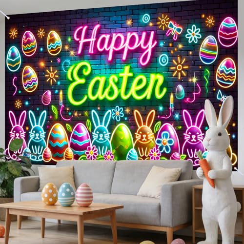 Image of Nuxovilar Neon Easter Eggs Banner 43x71in Polyester