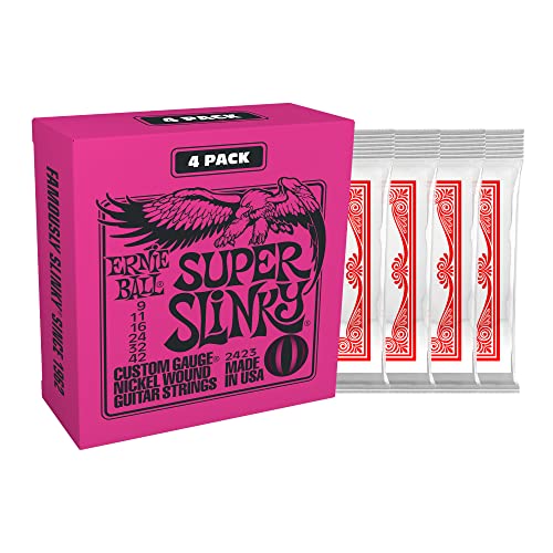 Image of Ernie Ball Super Slinky Nickel Wound Electric Guitar Strings Amazon Exclusive 4-Pack - 9-42 Gauge