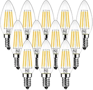 ANWIO E14 LED Filament Candle Bulbs, 40W Incandescent Bulbs Equivalent ,4W C35 E14 Bulb Clear Led Candle ,470Lm, Candle Glass Vintage LED, Non-Dimmable, 2700K Warm White Bulbs12 Pack